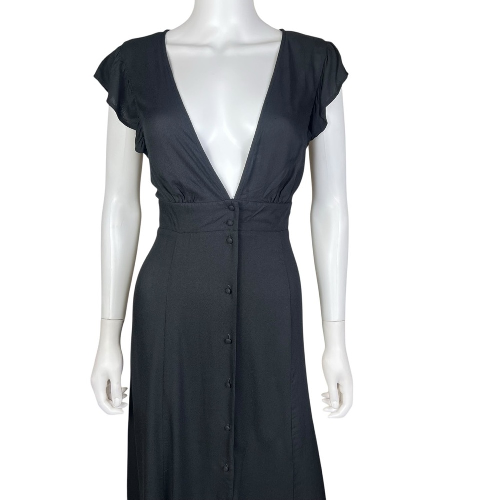 New Forever 21 Contemporary Deep Plunge V-Neck Black Midi Dress - Picture 4 of 10